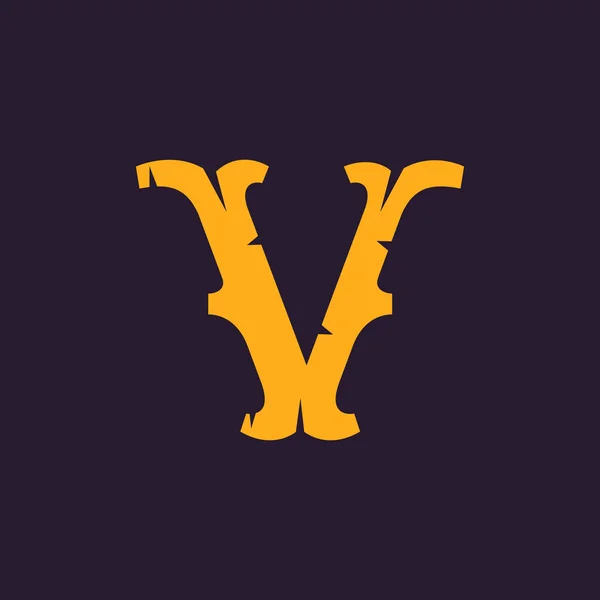 Logo della lettera V. Vintage tipo serif con bordi ruvidi . — Vettoriale Stock