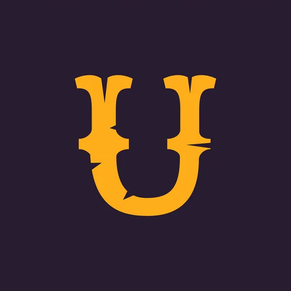 U letter logo. Vintage serif type with rough edges. — Stock Vector