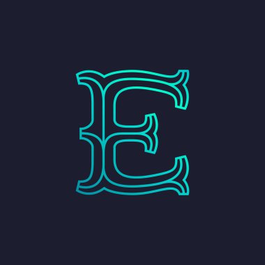 E harfi logosunu görmeniz gerekir. Mono hat levha serif retro türü.