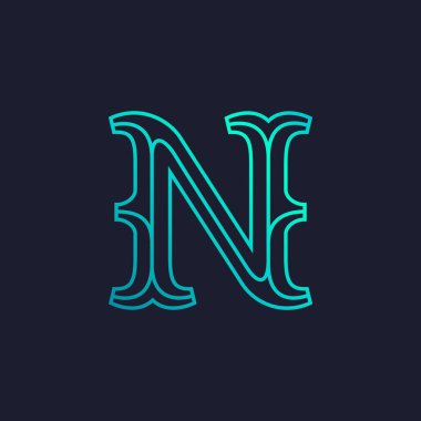 N harfi logosunu görmeniz gerekir. Mono hat levha serif retro türü.
