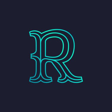 R harfi logosunu görmeniz gerekir. Mono hat levha serif retro türü.