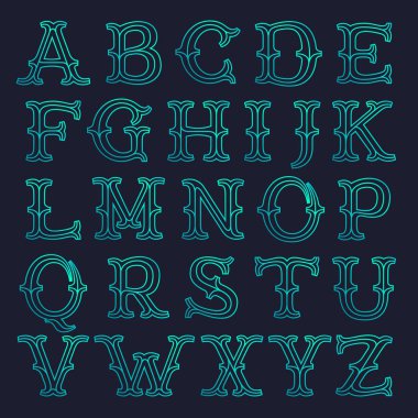 Mono hat levha serif retro alfabesi. 