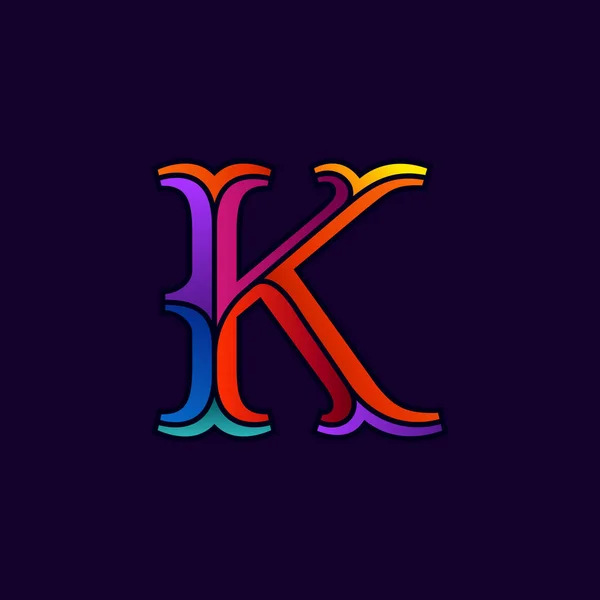 K letter logo in elegant multicolor faceted style. — Stock Vector