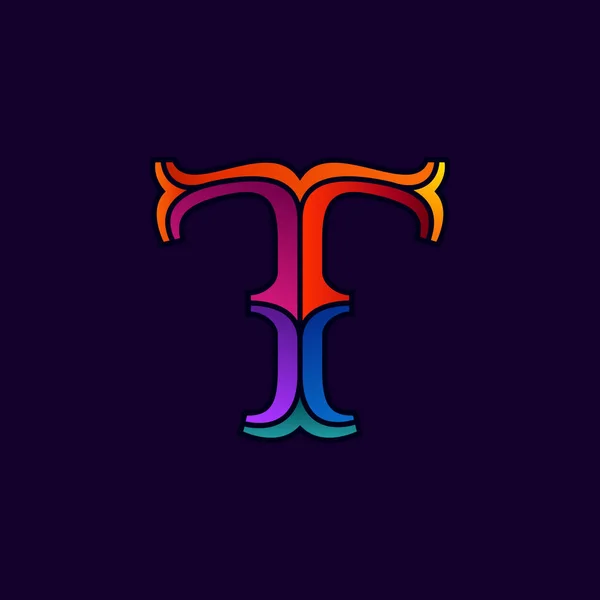 Logotipo de letra T en elegante estilo facetado multicolor . — Vector de stock