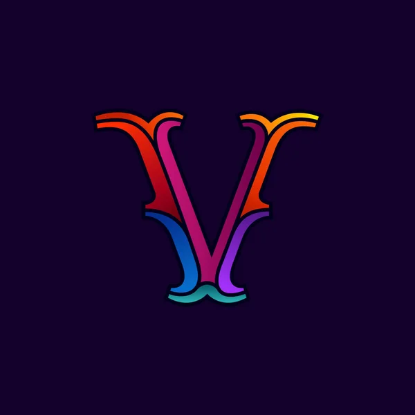 우아한 여러 가지 빛깔의 면처리된 스타일 V 문자 로고. — 스톡 벡터