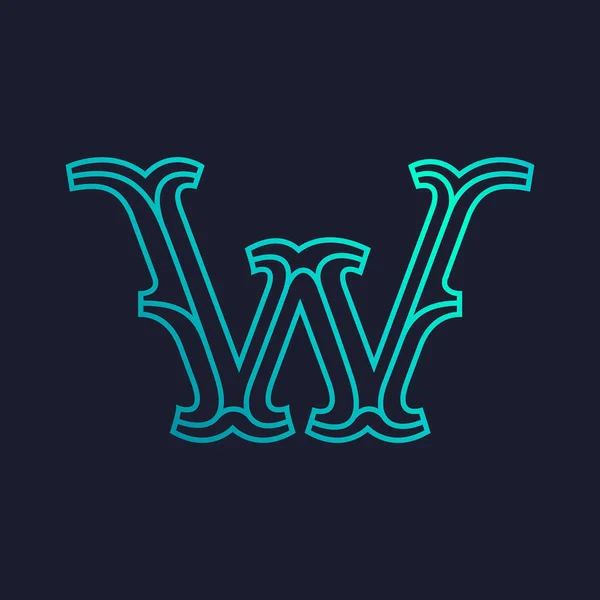 W lettera logo. Linea mono Lastra serif tipo retrò . — Vettoriale Stock