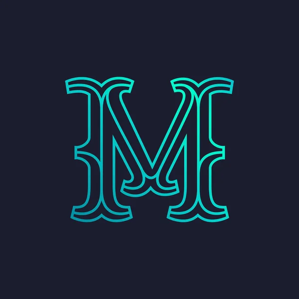 M-brev logotypen. Mono-line platta serif retro typ. — Stock vektor
