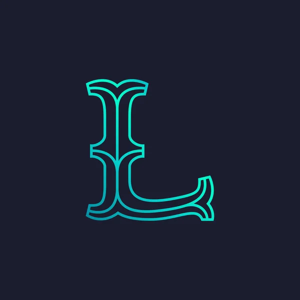 L logo de la letra. Mono línea losa serif tipo retro . — Vector de stock