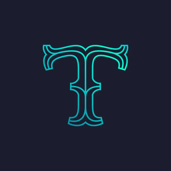 Logo de letra T. Mono línea losa serif tipo retro . — Vector de stock