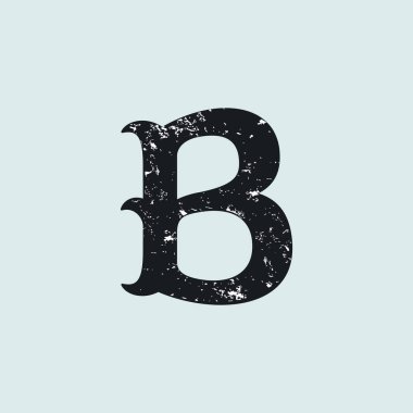 B harfi logosu. Vintage levha serif türü doku ile.