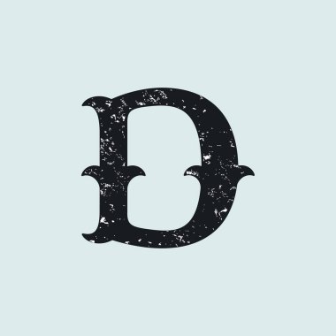 D harfi logosunu görmeniz gerekir. Vintage levha serif türü doku ile.