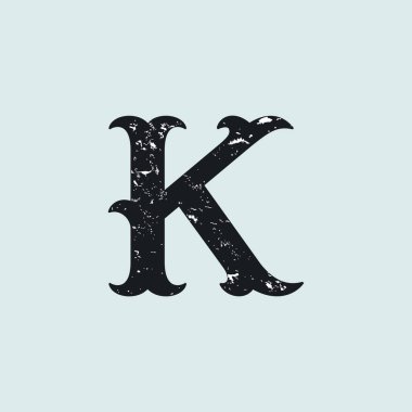 K harfi logosunu görmeniz gerekir. Vintage levha serif türü doku ile.