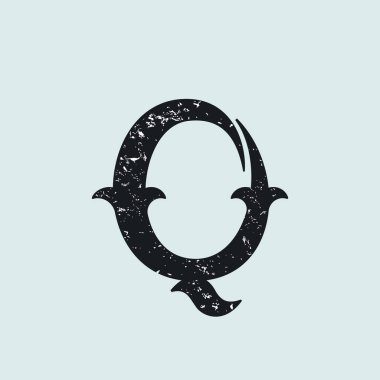 Q harfi logosunu görmeniz gerekir. Vintage levha serif türü doku ile.
