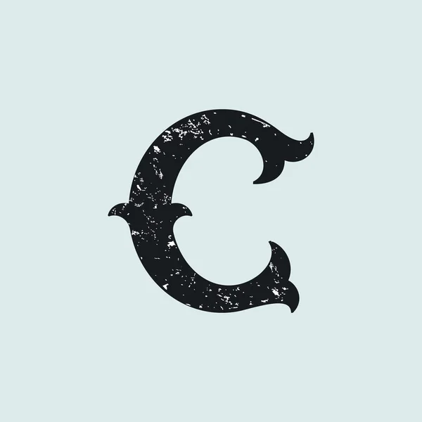C 文字ロゴ。グランジ テクスチャとヴィンテージ スラブ セリフの種類. — ストックベクタ