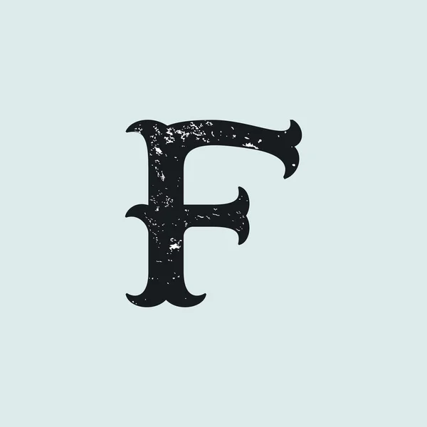 F písmeno logo. Vintage serif povalový s texturou, grunge. — Stockový vektor
