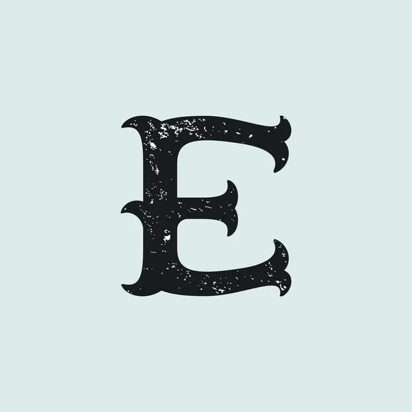 E brief logo. Vintage slab serif type met grunge textuur. — Stockvector