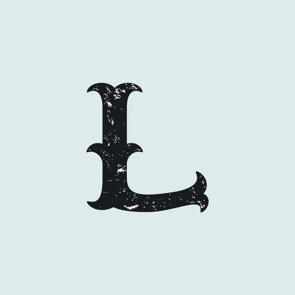 L letter logo. Vintage slab serif type with grunge texture. — Stock Vector