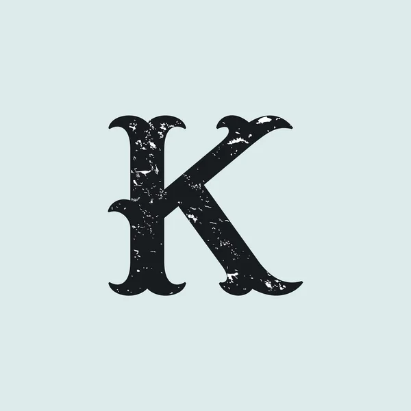 K logotipo da carta. Tipo serif de laje vintage com textura grunge . —  Vetores de Stock