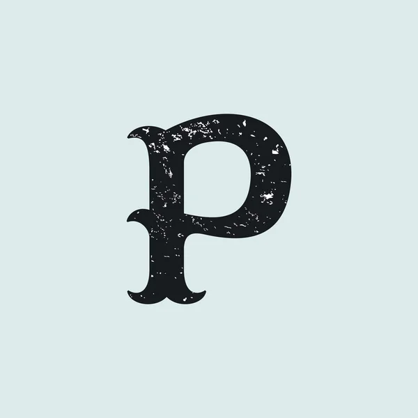 P logo de la letra. Tipo serif de losa vintage con textura grunge . — Vector de stock