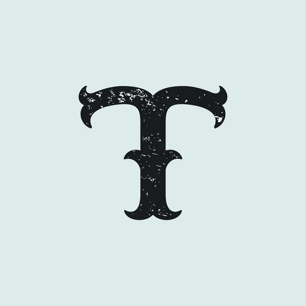 T harfi logosunu görmeniz gerekir. Vintage levha serif türü doku ile. — Stok Vektör