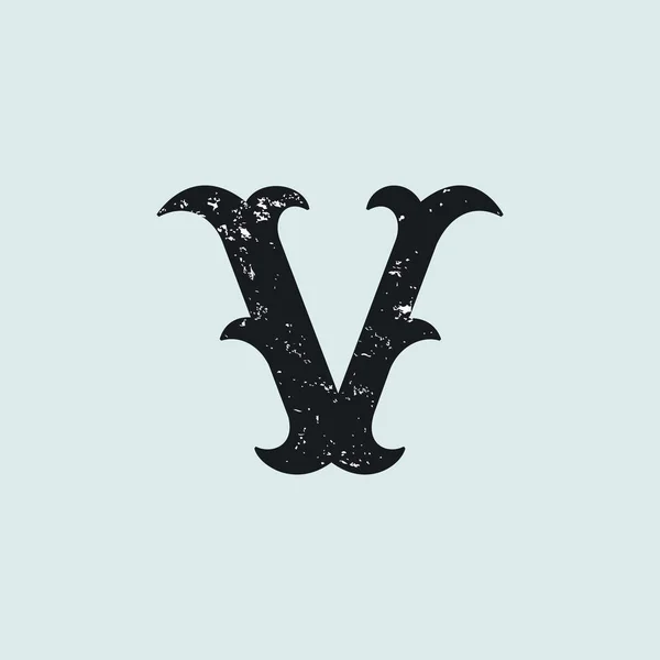 Logo huruf V. Tipe slab serif vintage dengan tekstur grunge . - Stok Vektor