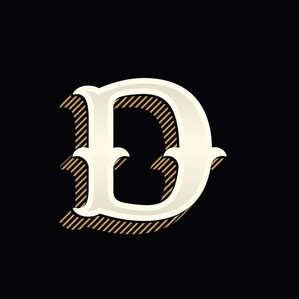 Logotipo de letra D en estilo occidental vintage con sombra de líneas . — Vector de stock