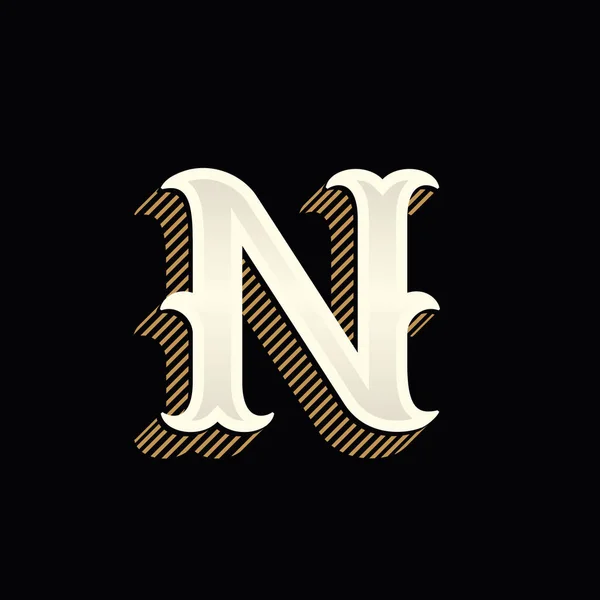 Логотип N букв в винтажном западном стиле с линиями тени . — стоковый вектор