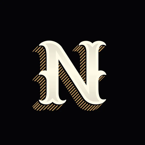 N list logo w stylu vintage western z linią cienia. — Wektor stockowy