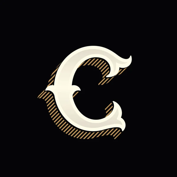 C-Letter-Logo im Vintage-Western-Stil mit Linien Schatten. — Stockvektor