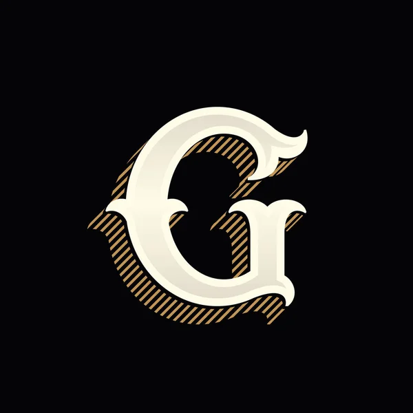 Logo lettre G dans un style occidental vintage avec des lignes d'ombre . — Image vectorielle