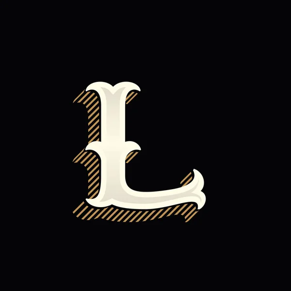 L letter logo in vintage western style with lines shadow. — Stock Vector
