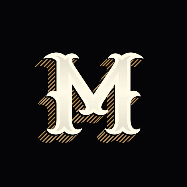 Logotipo de letra M en estilo occidental vintage con sombra de líneas . — Vector de stock