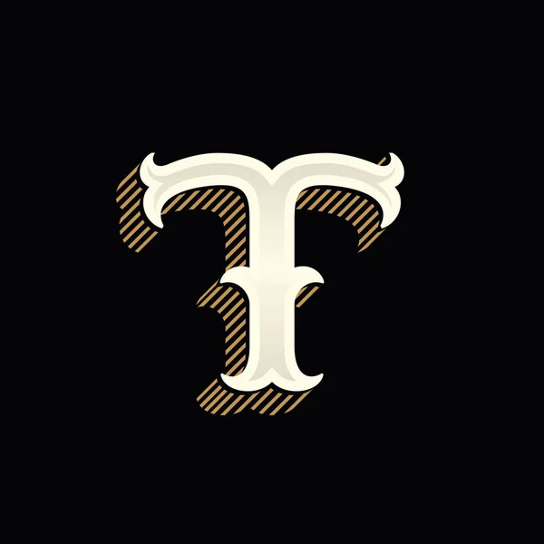 Logotipo de letra T en estilo occidental vintage con sombra de líneas . — Vector de stock