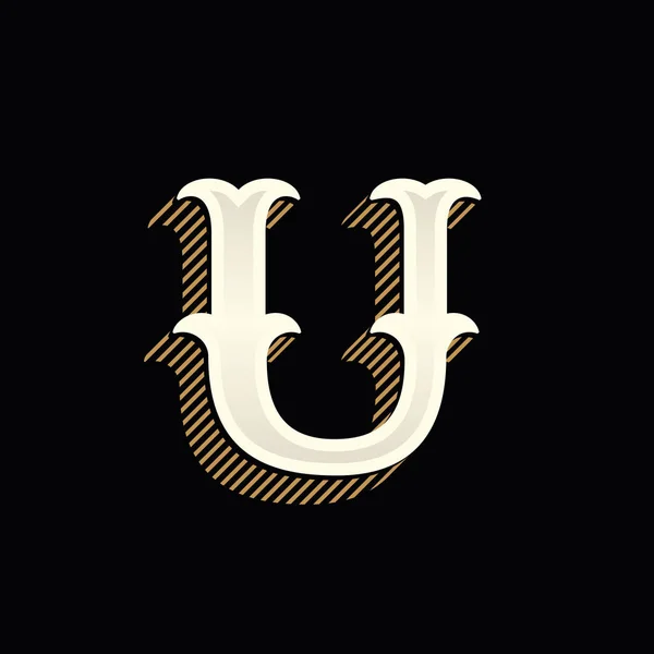 U letter logo in vintage western style with lines shadow. — Stock Vector