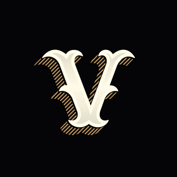 V буква логотип в винтажном западном стиле с линиями тени . — стоковый вектор