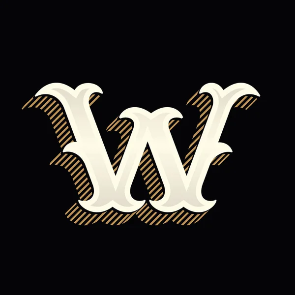 W logo letra en estilo occidental vintage con líneas de sombra . — Vector de stock