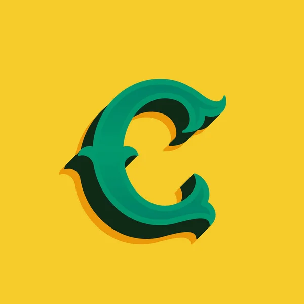C brev logotyp i vintage pengar stil med skugga. — Stock vektor