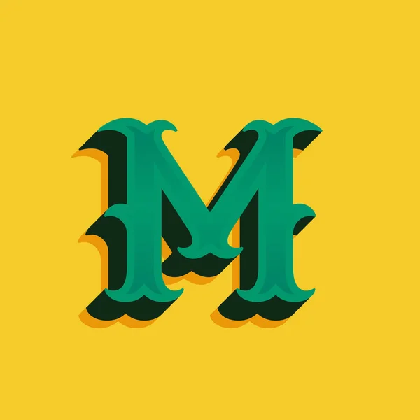 Letter M-logo in vintage geld stijl met schaduw. — Stockvector