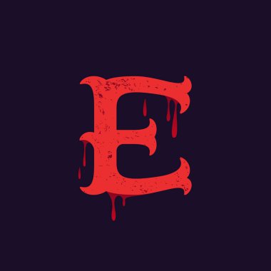 E harfi logosunu görmeniz gerekir. Vintage levha serif türü Kan sıçraması ile.