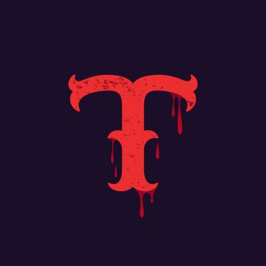 T harfi logosunu görmeniz gerekir. Vintage levha serif türü Kan sıçraması ile.