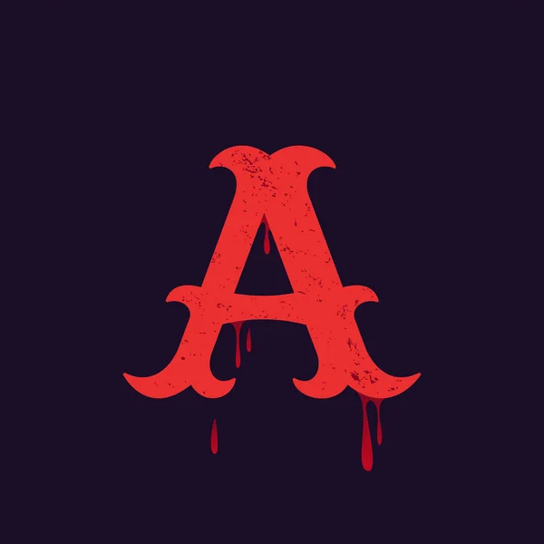 Letra A logo. Tipo serif losa vintage con salpicaduras de sangre . — Vector de stock