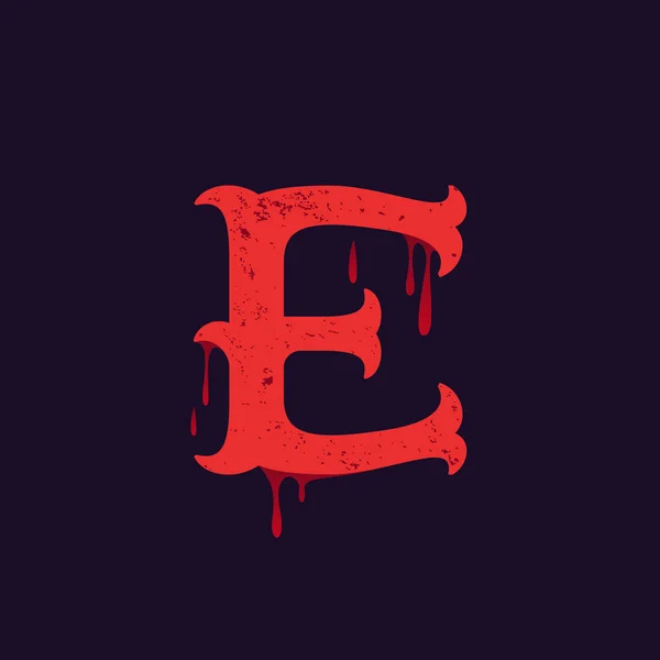 E Letter Logo. Jahrgang Platte Serifen-Typ mit Blutspritzern. — Stockvektor