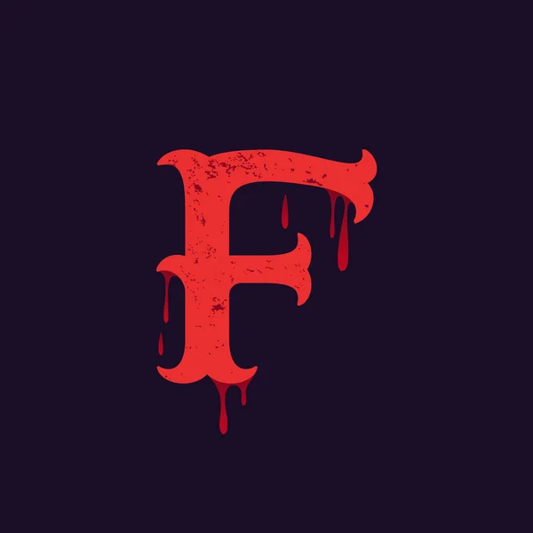 Logotipo da letra F. Laje vintage serif tipo com respingos de sangue . — Vetor de Stock