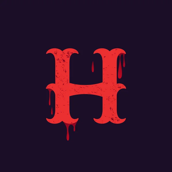 H letter logo. Vintage slab serif type with blood splashes. — Stock Vector