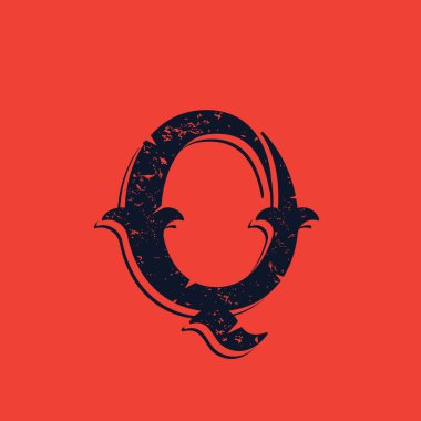 Q harfi logo Vintage Batı Victoria grunge tarzı.