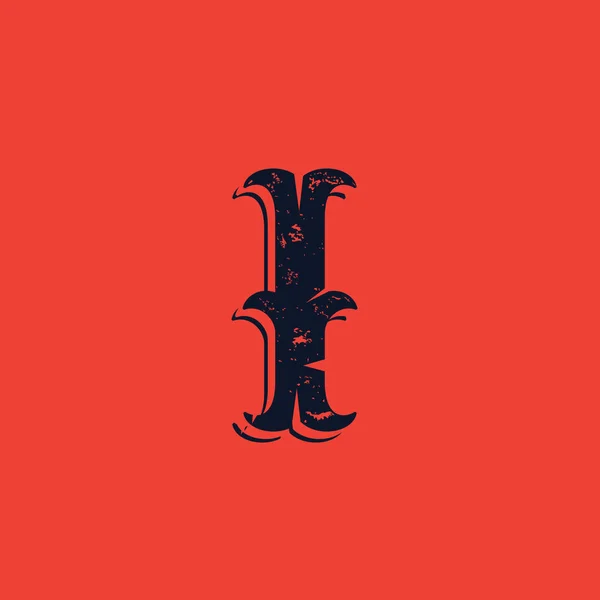 Logotipo de letra I en estilo grunge victoriano occidental Vintage . — Vector de stock