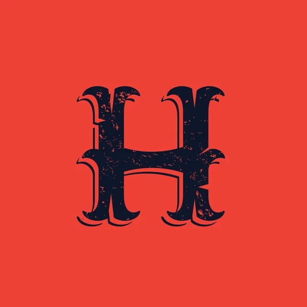 H letter logo in Vintage western victorian grunge style. — Stock Vector