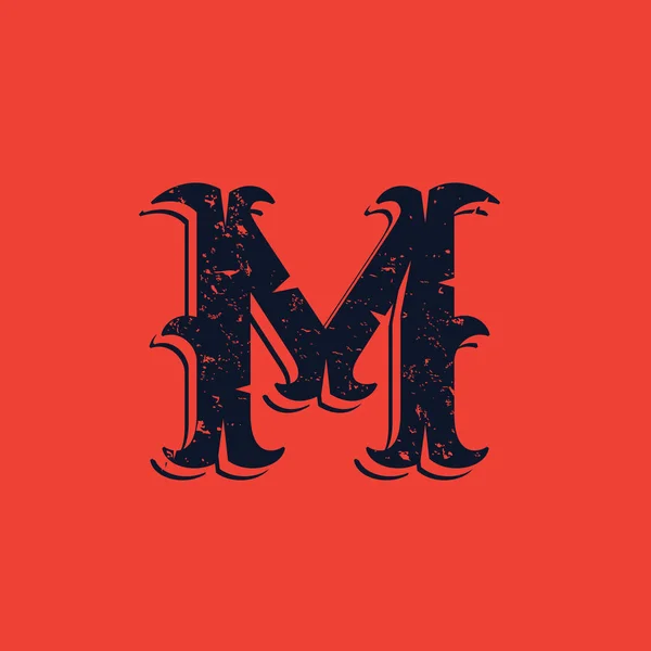 老式西方维多利亚 grunge 风格 M 字母徽标. — 图库矢量图片