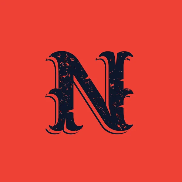 N brief logo in Vintage westerse Victoriaanse grunge stijl. — Stockvector