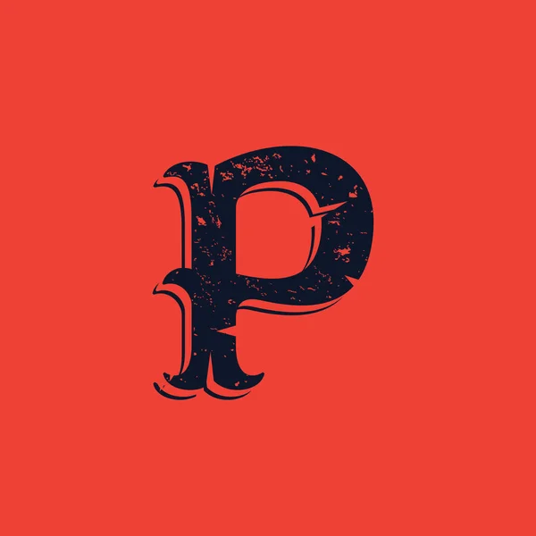 P list logo w stylu Vintage western wiktoriański grunge. — Wektor stockowy